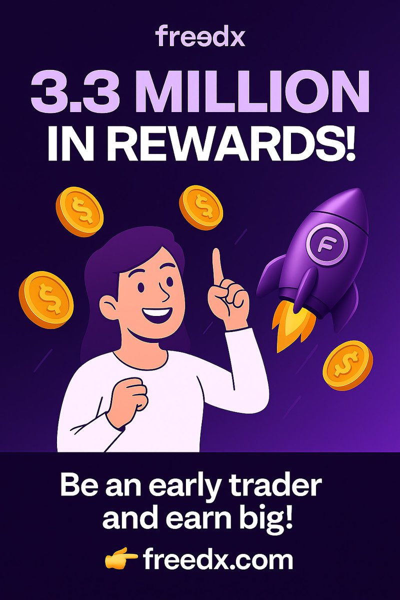 When your CEX starts dropping rewards like it’s airdrop season… 💸👀
<a href="/FreedxExchange/">Freedx</a> is coming in HOT with $3.3M in rewards!
All you gotta do?
🟣 Sign up
🟣 Trade early
🟣 Stay active
And boom,you’re eating good before launch day 🚀

Not financial advice, just common sense 😌
👉