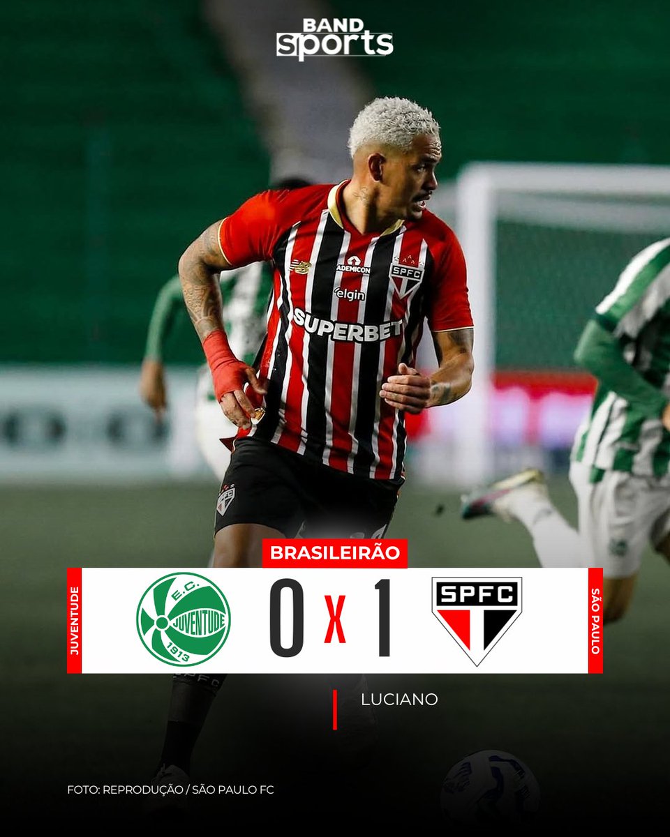 É DECISIVO DEMAIS 🥵😎 Com gol de Luciano, o São Paulo venceu o Juventude e chegou a 12ª posição no Brasileirão. O time gaúcho segue no Z4, com 11 pontos.

#BandSports #Brasileirão #Juventude #SãoPaulo