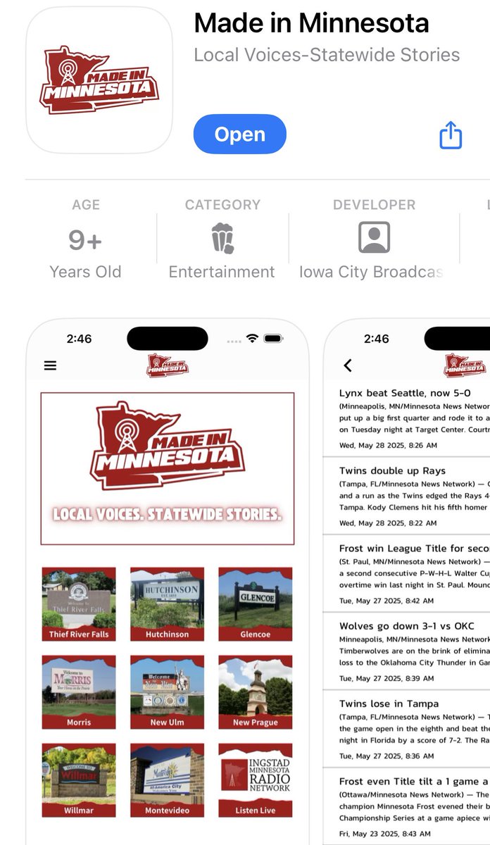 Jeremy Stender (@kglb_guy) on Twitter photo More Region 7C action comes your way tonight on AM 1310 KGLB and the new Made In Minnesota app.
<a href="/Hawkticker/">Hamburg Hawks</a> at <a href="/bptigertown/">BELLE PLAINE TIGERS 🐅⚾️</a>, 7:30 p.m.
There’s even been a <a href="/JT_Monahan/">Josh Monahan</a> sighting at Tiger Park.
Give us a listen!
<a href="/MinnBaseball/">Minnesota Baseball Association</a> <a href="/7cRegion/">Region 7C</a> <a href="/CRVL_Baseball/">CRVL Baseball</a> More Region 7C action comes your way tonight on AM 1310 KGLB and the new Made In Minnesota app.
<a href="/Hawkticker/">Hamburg Hawks</a> at <a href="/bptigertown/">BELLE PLAINE TIGERS 🐅⚾️</a>, 7:30 p.m.
There’s even been a <a href="/JT_Monahan/">Josh Monahan</a> sighting at Tiger Park.
Give us a listen!
<a href="/MinnBaseball/">Minnesota Baseball Association</a> <a href="/7cRegion/">Region 7C</a> <a href="/CRVL_Baseball/">CRVL Baseball</a>