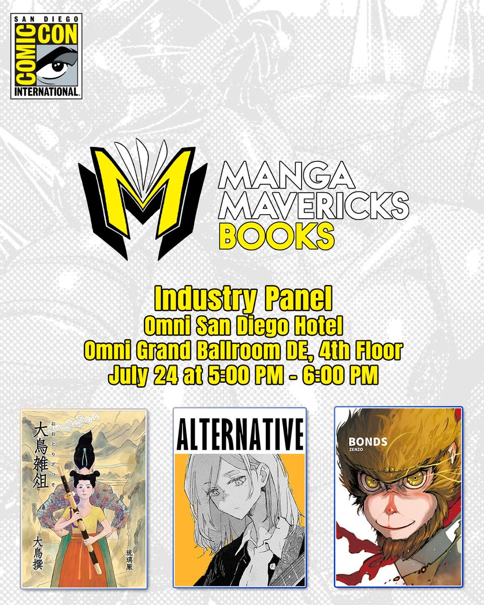 mangamavericks's tweet image. Craving more indie manga? Manga Mavericks Books is at #SDCC2025 to announce some more!
If you aren’t at SDCC, don’t worry, we’ll be posting the new titles on our socials shortly after the panel!