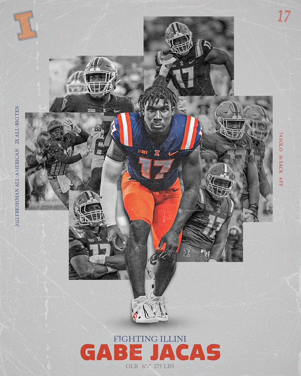ChiefOskee's tweet image. #illini Gabe Jacas is one of 16 players to receive 2025 B1G Preseason Honors, ranking him among the Big Ten's top players this season
🖼 by instagram.com/artbycaley_
#famILLy #B1GMediaDays #B1GFootball