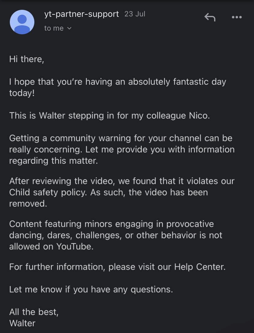 Yen (@yentheyan) on Twitter photo Thank you for the AI Email response! Providing me no actual proof that my video violates Terms and Service. <a href="/TeamYouTube/">TeamYouTube</a> . I would like actual help with this issue as the video is journalistic reporting on an important situation.
youtu.be/XZOgXYKf-Wg Thank you for the AI Email response! Providing me no actual proof that my video violates Terms and Service. <a href="/TeamYouTube/">TeamYouTube</a> . I would like actual help with this issue as the video is journalistic reporting on an important situation.
youtu.be/XZOgXYKf-Wg