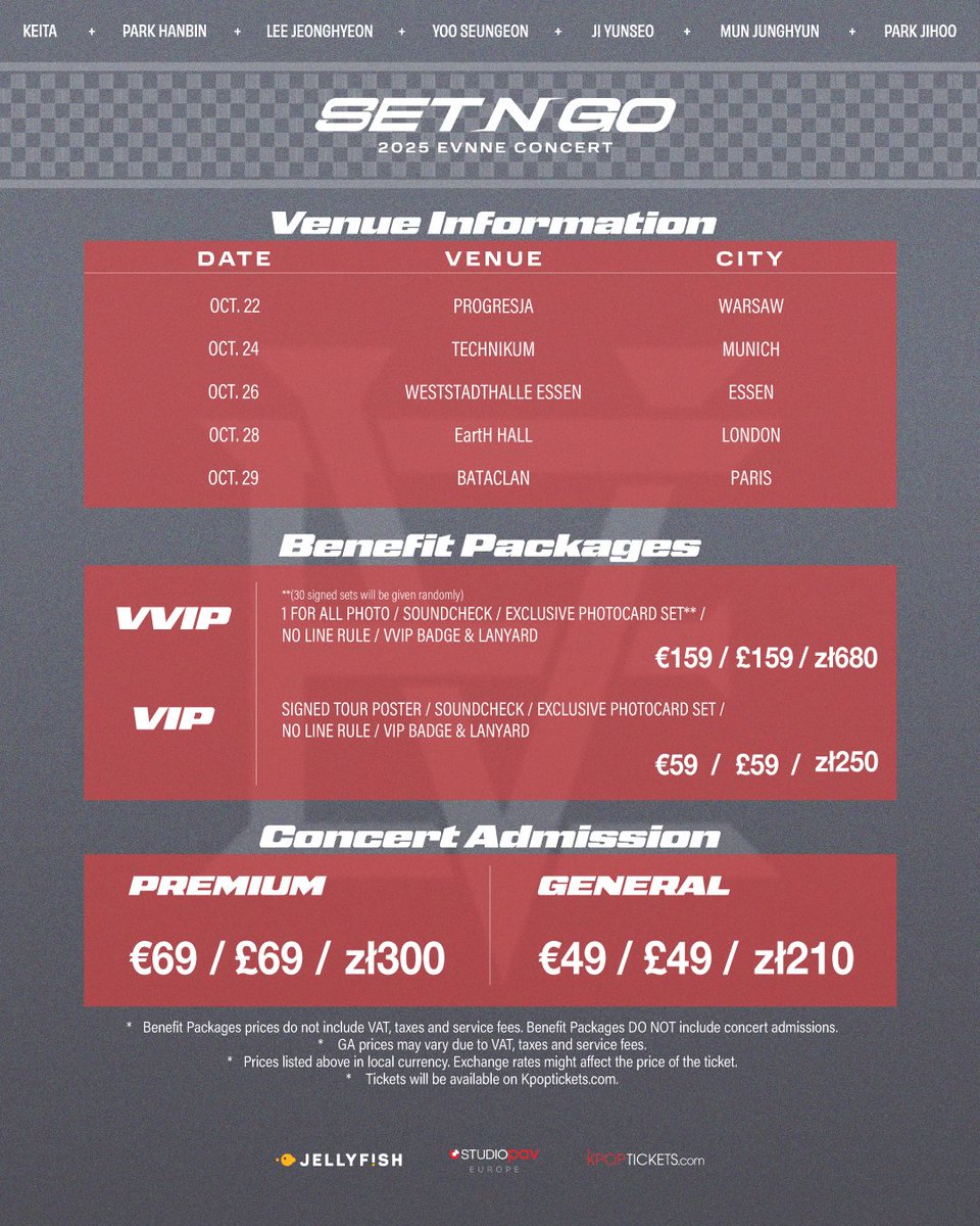 StudioPAVEurope's tweet image. #ENNVE, all Benefit Packages and concert admission tickets are on sale for 🏁 2025 EVNNE CONCERT 'SET N GO' EUROPE 🏁
🔗 kpoptickets.com/collections/st…
🚨 Note the VVIP and VIP Benefit Packages DO NOT include concert admission. They are just ADD ON packages available for all ticket…