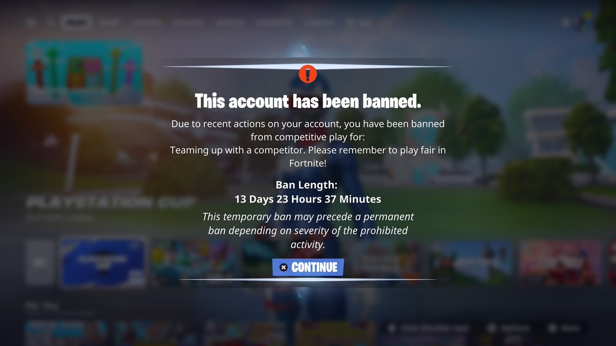 banned for teaming when all i did was get teamed in, first ps cup i’ve qualed and i’m banned for teaming when i didn’t team at all??? <a href="/Hogman/">Hogman</a> <a href="/FNCompetitive/">Fortnite Competitive</a>
