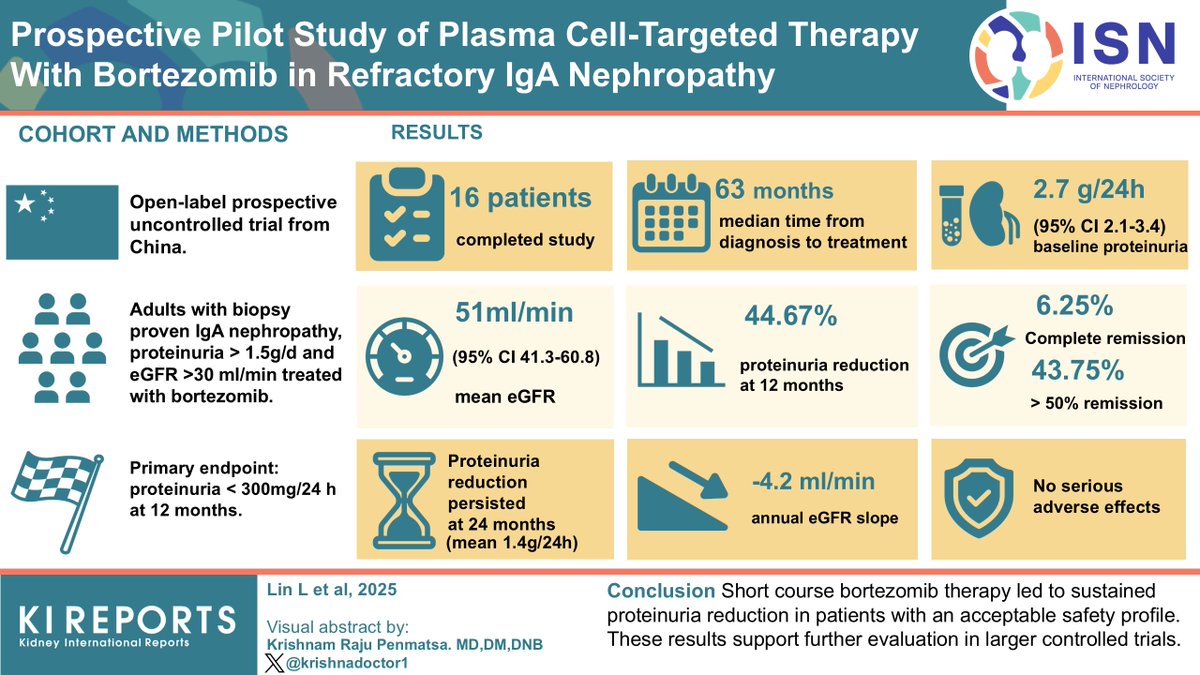 KIReports (@kireports) on Twitter photo Prospective Pilot Study of Plasma Cell–Targeted Therapy With #Bortezomib in Refractory IgA Nephropathy #IgAN
#VisualAbstract by <a href="/krishnadoctor1/">Krishna Penmatsa</a>
kireports.org/article/S2468-… Prospective Pilot Study of Plasma Cell–Targeted Therapy With #Bortezomib in Refractory IgA Nephropathy #IgAN
#VisualAbstract by <a href="/krishnadoctor1/">Krishna Penmatsa</a>
kireports.org/article/S2468-…