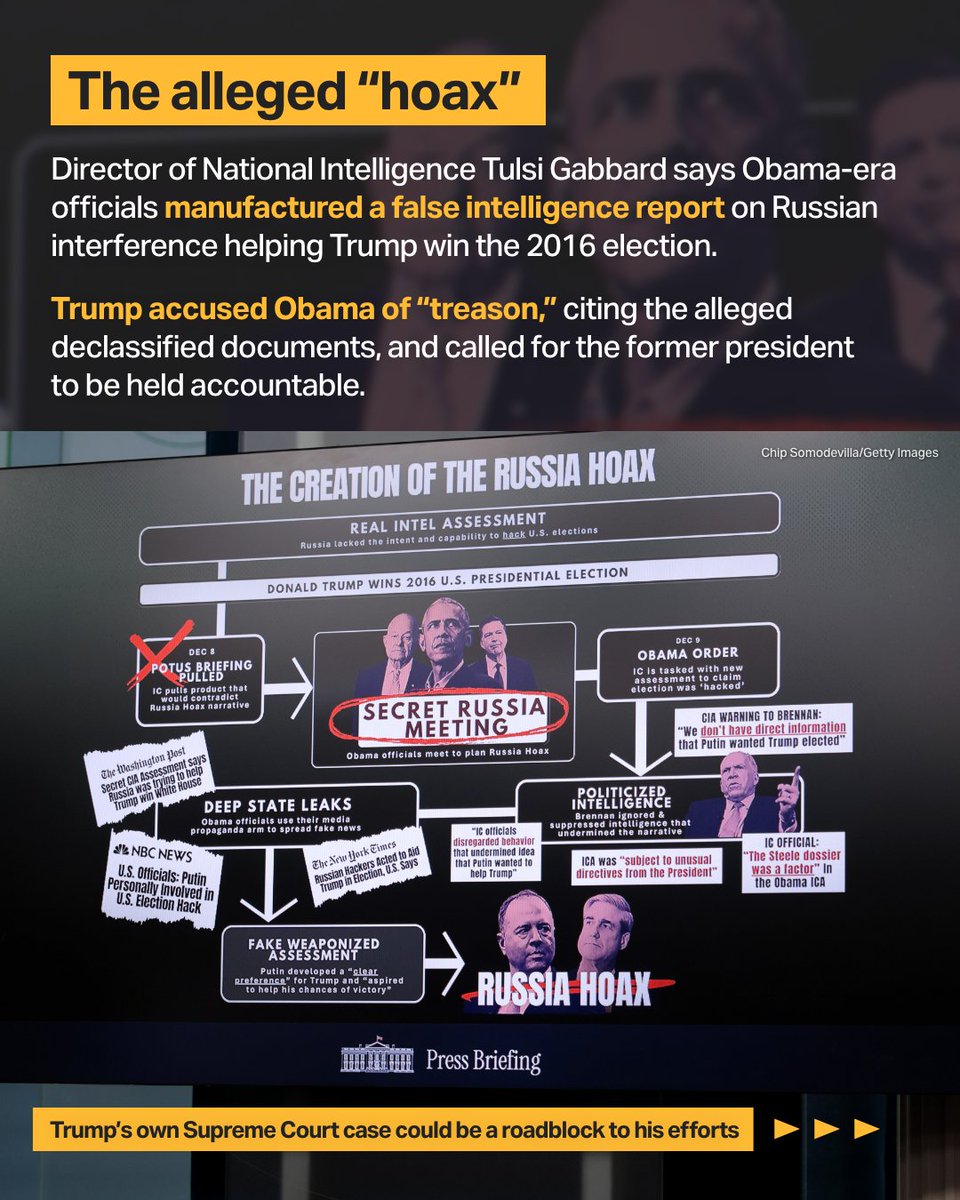 StraightArrow__'s tweet image. Trump accused former President Barack Obama of “treason,” citing declassified documents that he claims allegedly show a conspiracy to undermine his 2016 election victory. But Trump’s own Supreme Court case could become a roadblock to his efforts…