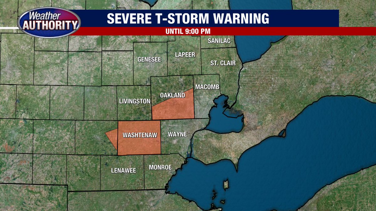 SEVERE T-STORM WARNINGS for Washtenaw and southern Oakland Counties.  Gusty winds and heavy rainfall are the main threats.