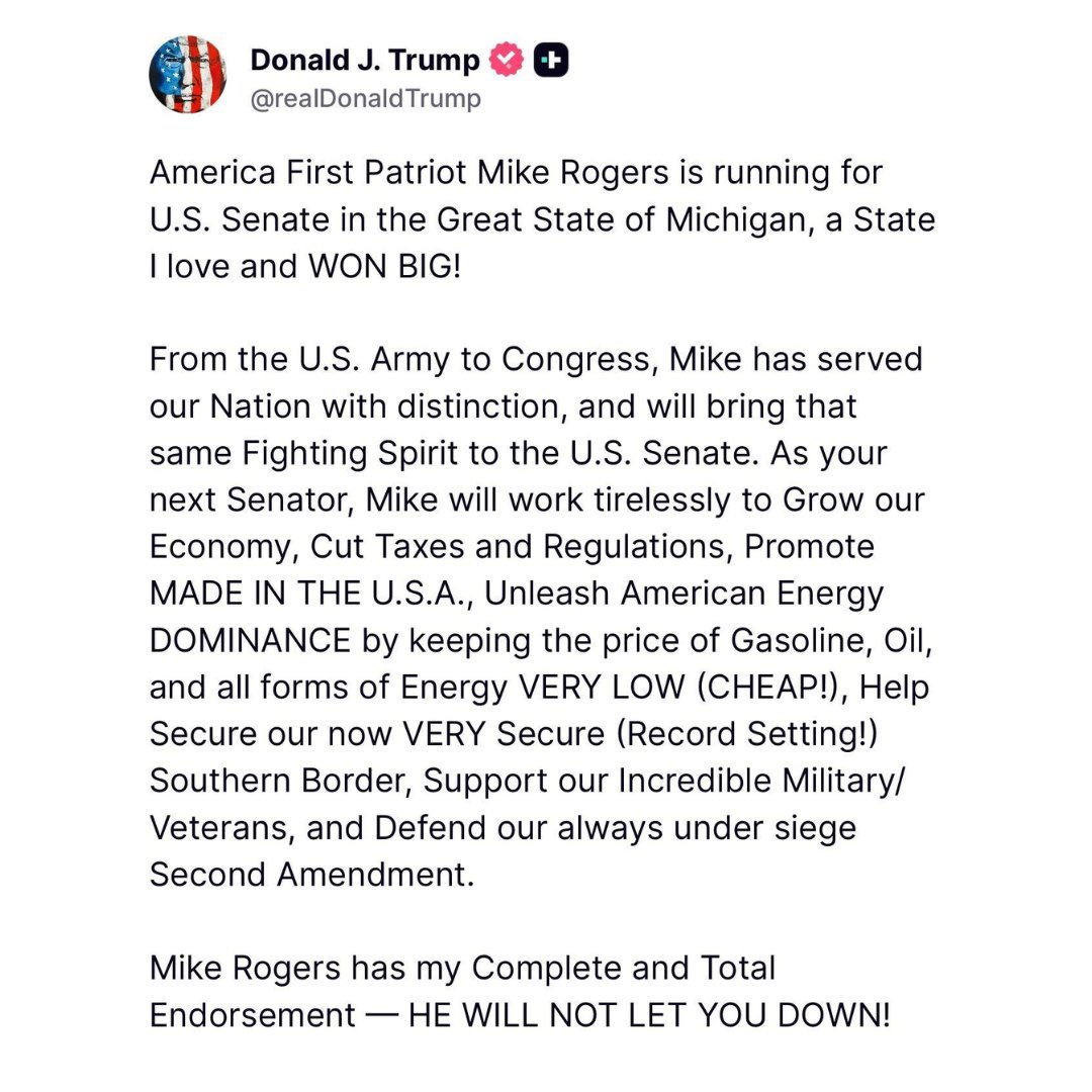 Thank you, Mr. President! We’re going to Make America—and Michigan—Great Again! Michigan, let’s get to work!!