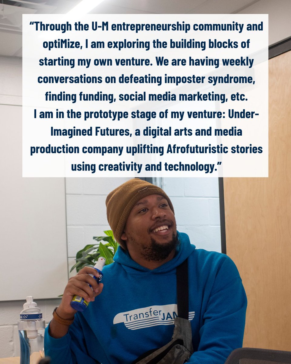 umsi's tweet image. MSI student Dallas McGhee-Henry is prototyping possibility. 🚀
In a self-led summer internship, he’s advancing his own venture: Under-Imagined Futures, a creative production company uplifting Afrofuturistic stories.
🌱 His advice for fellow founders? Take care of yourself, too.