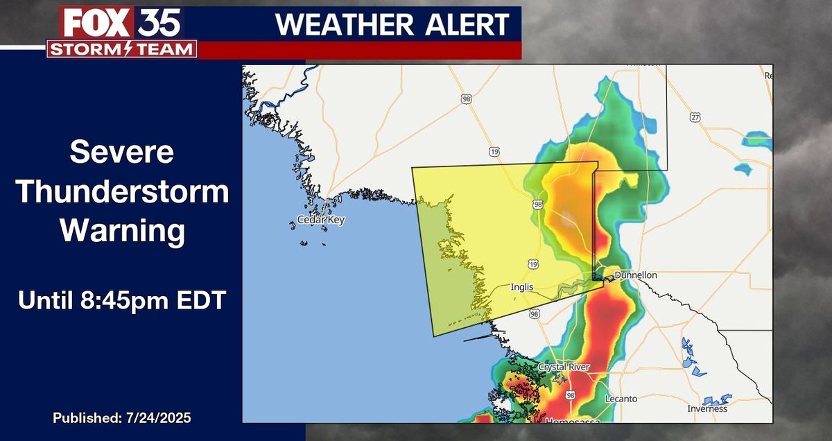 BrooksWeather's tweet image. FOX 35 Orlando - Severe Thunderstorm Warning for Levy County until 8:45pm EDT. fox35orlando.com/weather #flwx