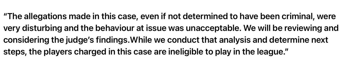 puckempire's tweet image. The NHL has released a statement saying that Carter Hart, Michael McLeod, Callan Foote, Dillon Dube, and Alex Formenton are still ineligible to play in the league as of now.