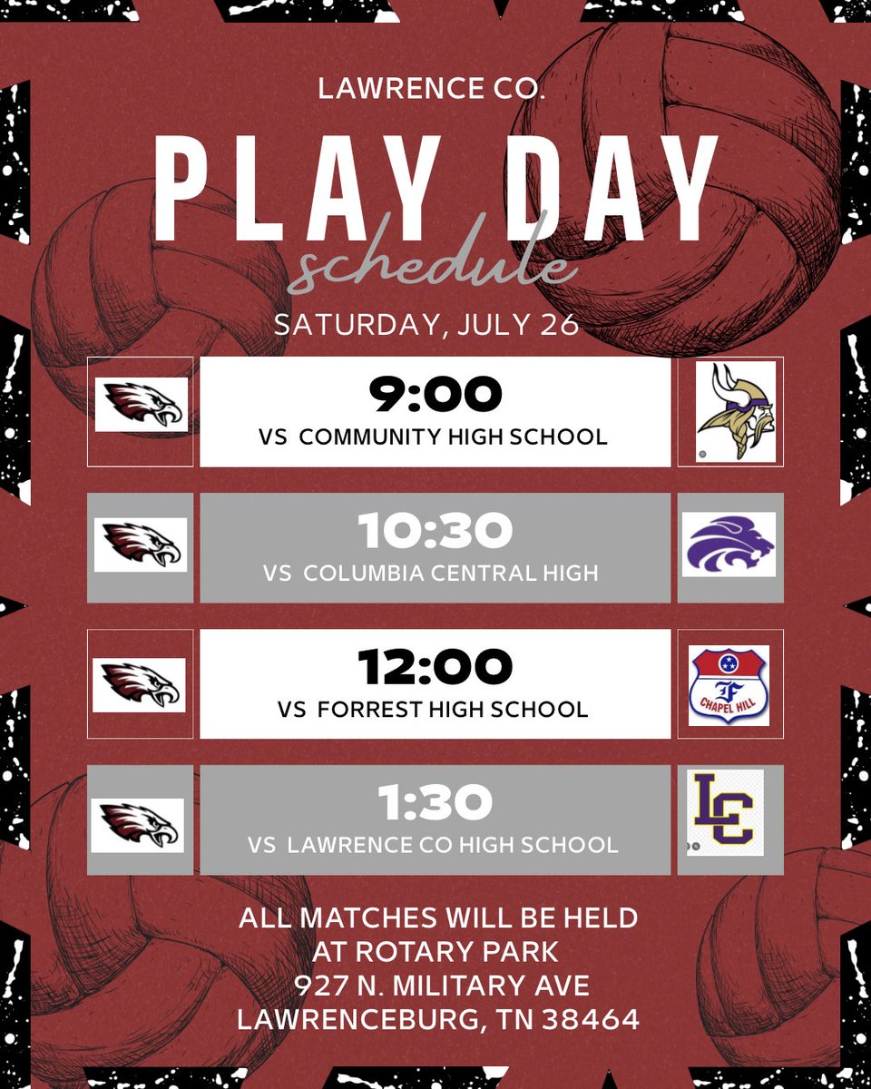Preseason is here! Check out this Saturday’s schedule for the Lawrence Co. Play Day 🔜 🔜🔜