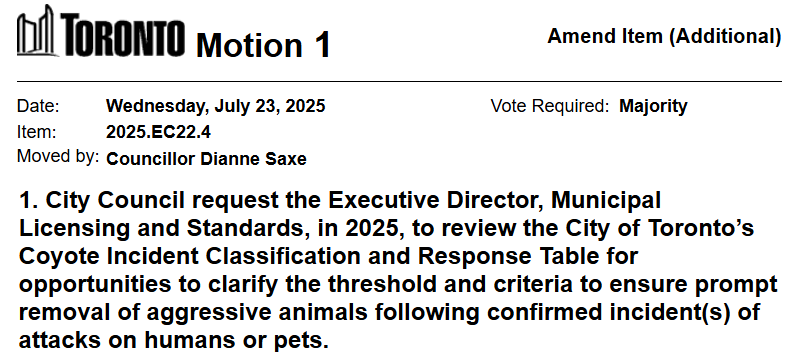 TorontoCouncil's tweet image. Councillor Saxe has moved a motion on Item EC22.4 - Updated Coyote Coexistence and Response Strategy secure.toronto.ca/council/agenda… #tocouncil