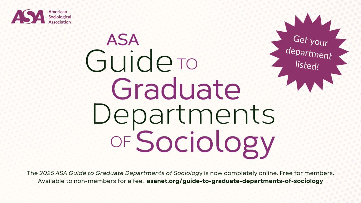 ASAnews's tweet image. Find out all about the Department of Sociology at the University of Kansas @KUCollege & other sociology depts in the 2025 ASA Guide to Graduate Departments of Sociology. Now completely online & free for ASA members. Available for a fee to nonmembers. bit.ly/ASAGradGuide