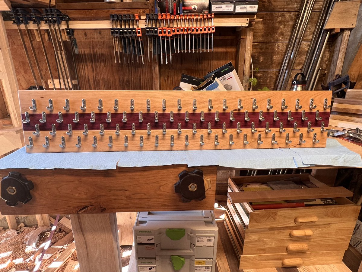 WanbergDylan's tweet image. Knocked out two commissions last week, a medal rack for someone at my church that is going to college next month. The medal rack is made out of cherry and Purple Heart, it has 80 hooks. The client graduated high school with over 40 medals and is aiming for more.