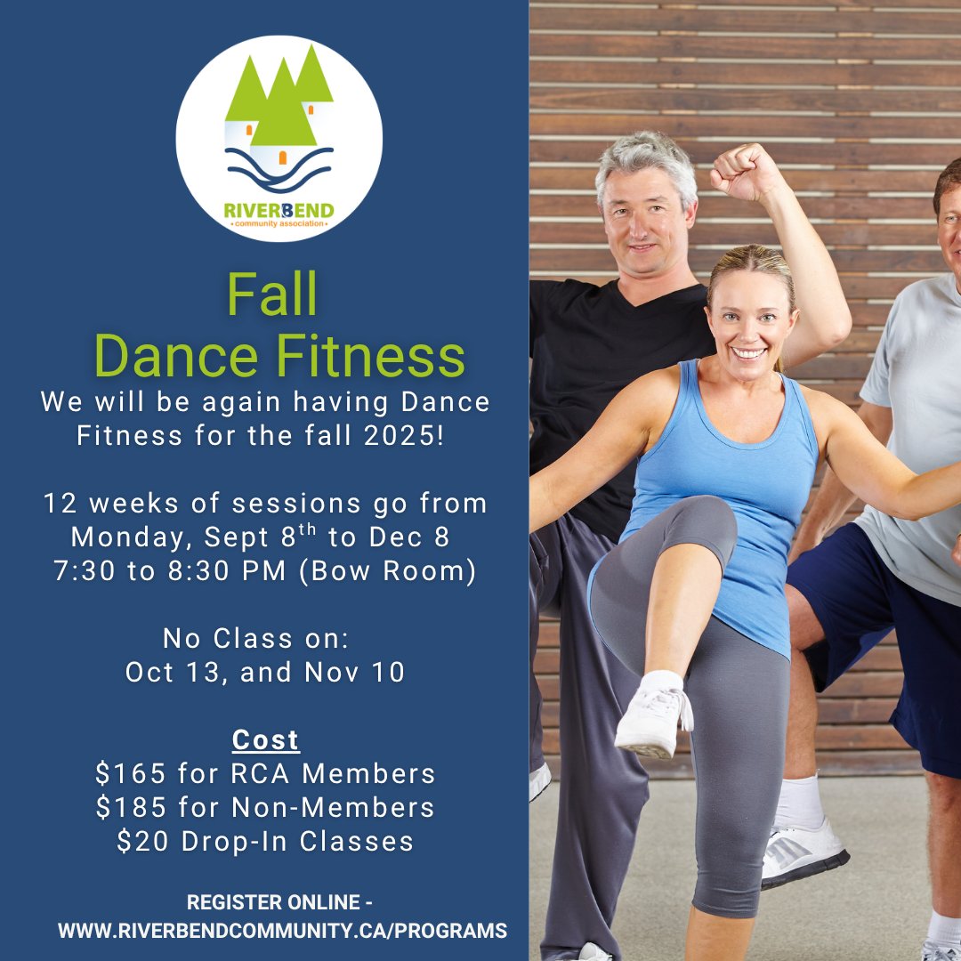 Get fit with us! Register now for our Fall Dance Fitness program! Classes run Mondays, starting Sept 8, and go until December 8. No class on Oct 13 or Nov 10. Cost $165 for RCA members, $185 for non members.
riverbendcommunity.ca/fitness-progra…
#riverbendyyc
