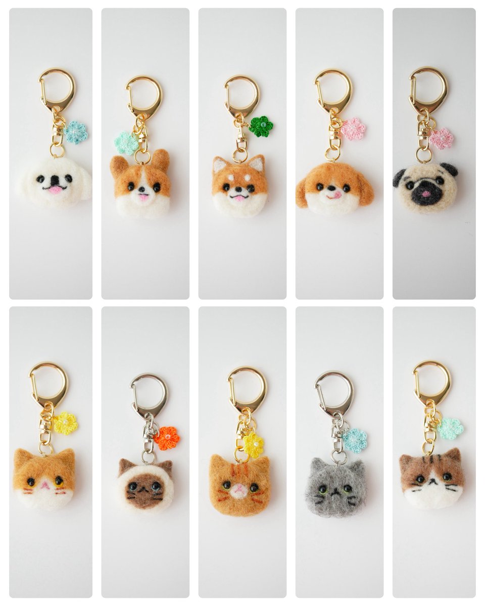 🎪【#マジケン2025in福岡タワー】
犬と猫とお花のキーホルダー🌸🐶🐱

小さなお花と、犬猫たちのやさしい表情。
バッグやポーチにそっとつければ、心もふわっとゆるみます🫧

色や表情で、ぴったりの子を見つけてくださいね🌼

🗓7/26(金)・27(土)
📍福岡タワー1階ホール（委託販売）
🐶🐱 B-16