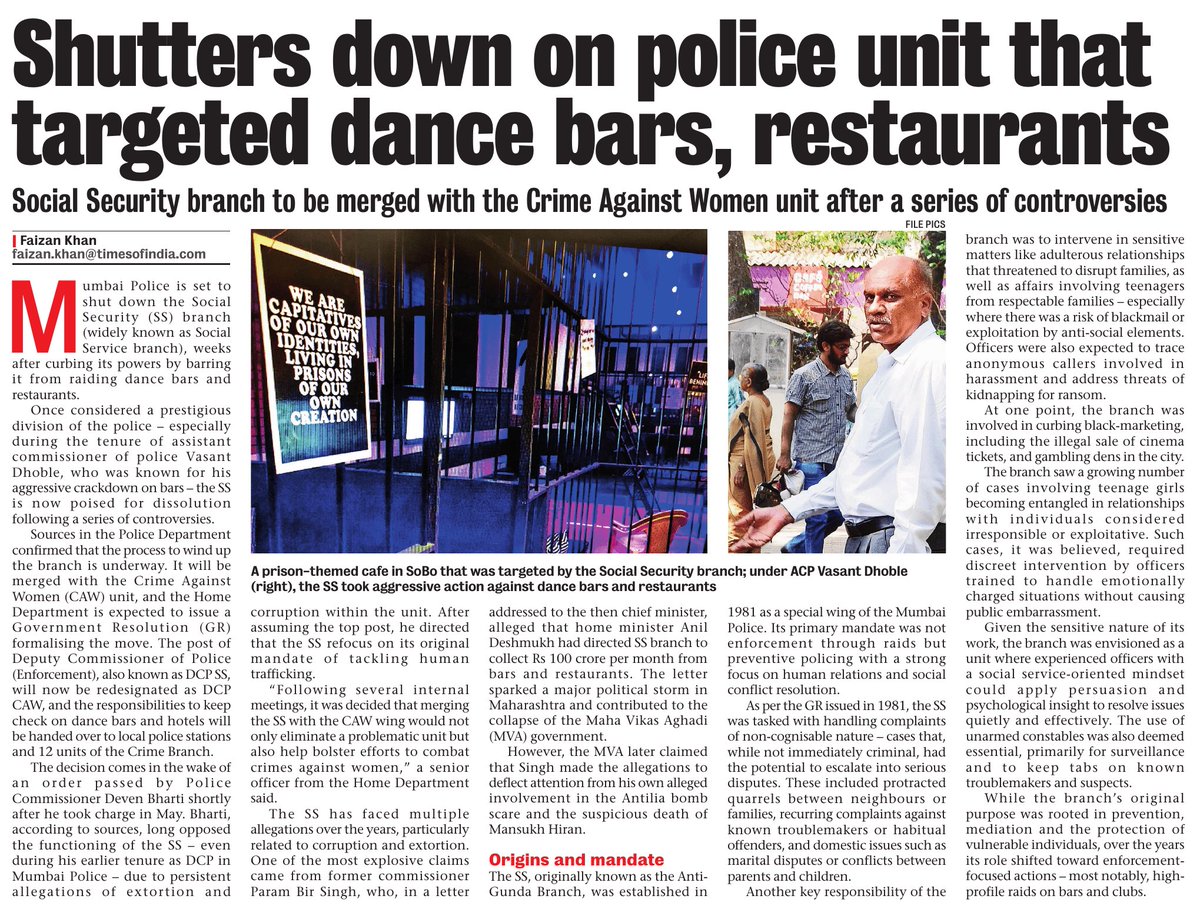 فیضان خان FaizanKhan (@journofaizan) on Twitter photo The end of <a href="/MumbaiPolice/">मुंबई पोलीस - Mumbai Police</a>’s controversial SS Branch, once known for raiding #dancebars in Mumbai, straying far from its original mandate. It became such a popular and money-making post within the city police that everyone wanted in. Now, that chapter has come to a close. The end of <a href="/MumbaiPolice/">मुंबई पोलीस - Mumbai Police</a>’s controversial SS Branch, once known for raiding #dancebars in Mumbai, straying far from its original mandate. It became such a popular and money-making post within the city police that everyone wanted in. Now, that chapter has come to a close.