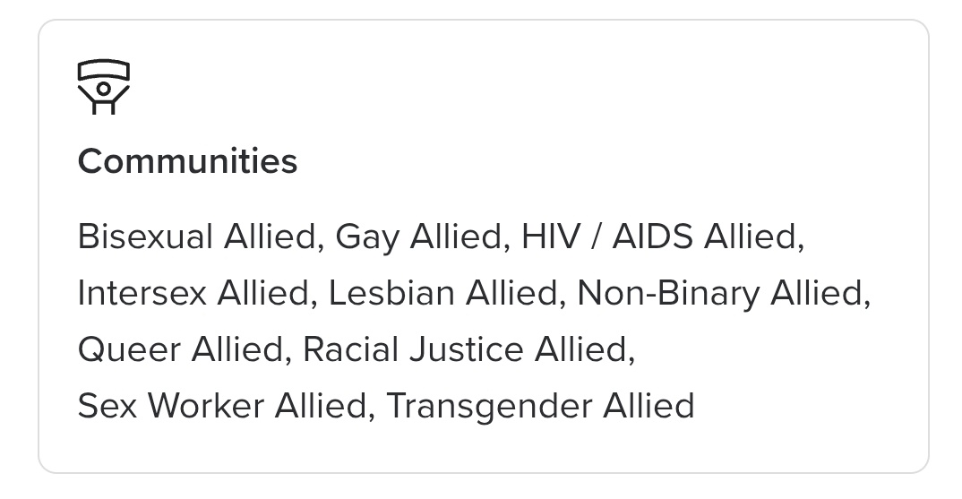 TruthAgape's tweet image. Ffs @PsychToday, why are these even options for mental health professionals to choose in their professional biographies? This is the antithesis to unbiased and neutral.
Bisexual, Gay Men's Issues, Lesbian, LGBTQ+, Sex Positive, Kink Allied, and Transgender are not mental health…