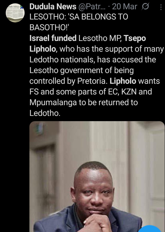 PatrioticMedia1's tweet image. LESOTHO: REBELS PREPARE TO ATTACK SA
Lesotho officials have confirmed that the controversial MP, Tshepo Lipholo, has been training the rebels in the mountains of Lesotho and in Free State to reclaim the land from South Africa.