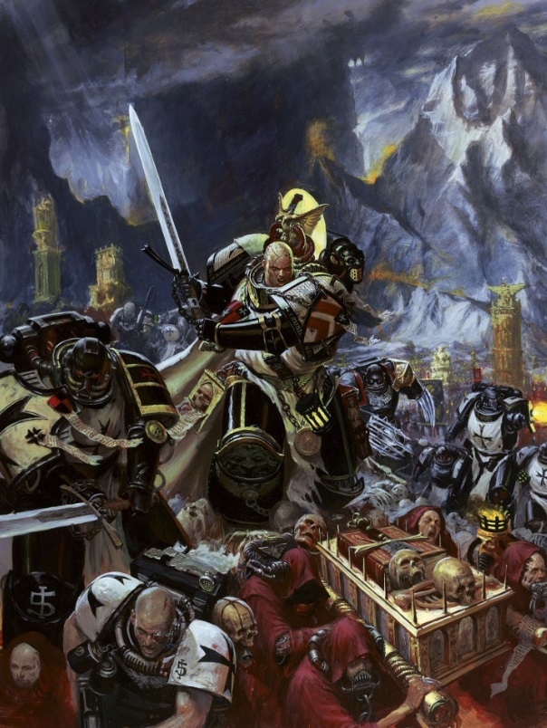 Black Templars in a Fierce Battle Against Chaotic Forces Oldhammer Art by Paul Dainton
