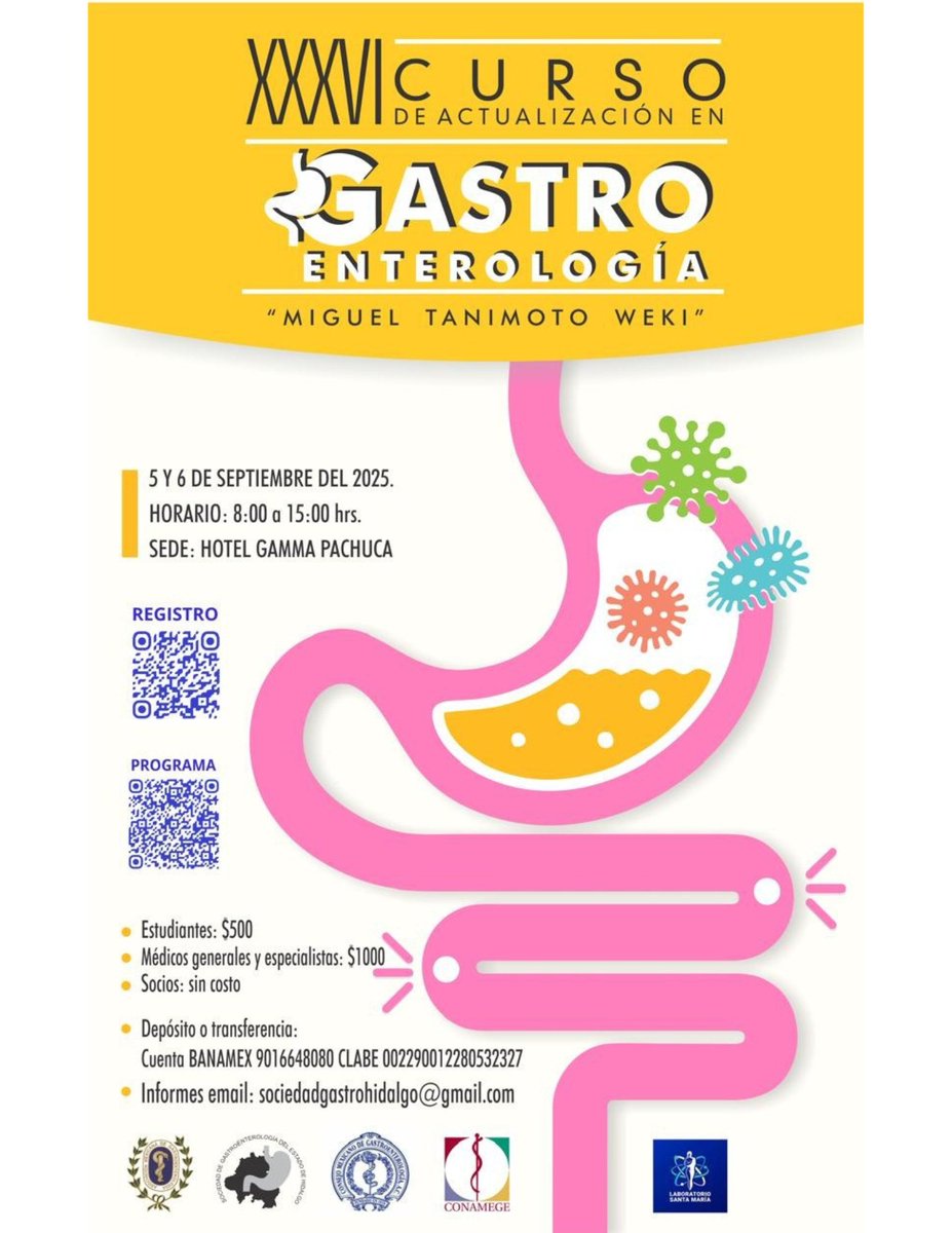 📢 La AMG te invita al XXXVI Curso de Actualización en Gastroenterología “Miguel Tanimoto Weki” de nuestra Sociedad de Gastroenterología del Estado de Hidalgo.

🗓 Fecha: 5 y 6 de septiembre de 2025
🕗 Horario: 8:00 a 15:00 hrs
📍 Sede: Hotel Gamma, Pachuca

Registro: