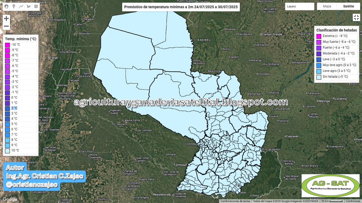 Les hago llegar el pronostico de heladas para Paraguay de mi amigo Cristian Zajac, <a href="/cristianczajac/">Cristian C.Z</a>. Nada preocupante a la vista!