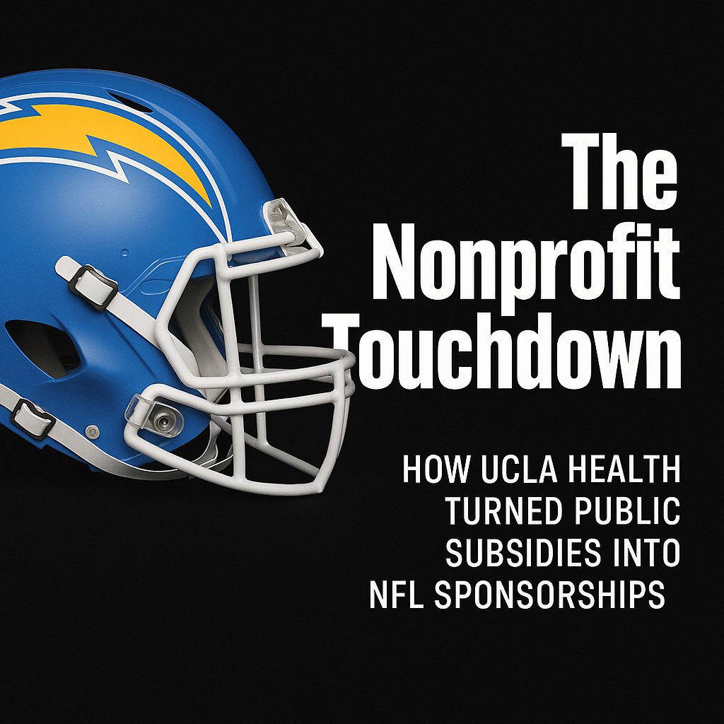 Dutch Rojas (@dutchrojas) on Twitter photo THREAD: The Nonprofit Touchdown
UCLA Health is a state-funded, tax-exempt, nonprofit medical system.
So why is it sponsoring an NFL team?
Here’s how your healthcare dollars ended up in the Chargers’ locker room:
👇
<a href="/UCLAHealth/">UCLA Health</a>
<a href="/chargers/">Los Angeles Chargers</a> THREAD: The Nonprofit Touchdown
UCLA Health is a state-funded, tax-exempt, nonprofit medical system.
So why is it sponsoring an NFL team?
Here’s how your healthcare dollars ended up in the Chargers’ locker room:
👇
<a href="/UCLAHealth/">UCLA Health</a>
<a href="/chargers/">Los Angeles Chargers</a>