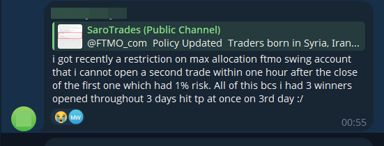 SaroTrades's tweet image. Criticizing FTMO or “good” prop firms gets you labeled a gambler who can’t trade.
I&apos;ve personally seen 11 traders get limited like this.
The accounts are still tradable but it&apos;s so frustrating. 🤦‍♂️