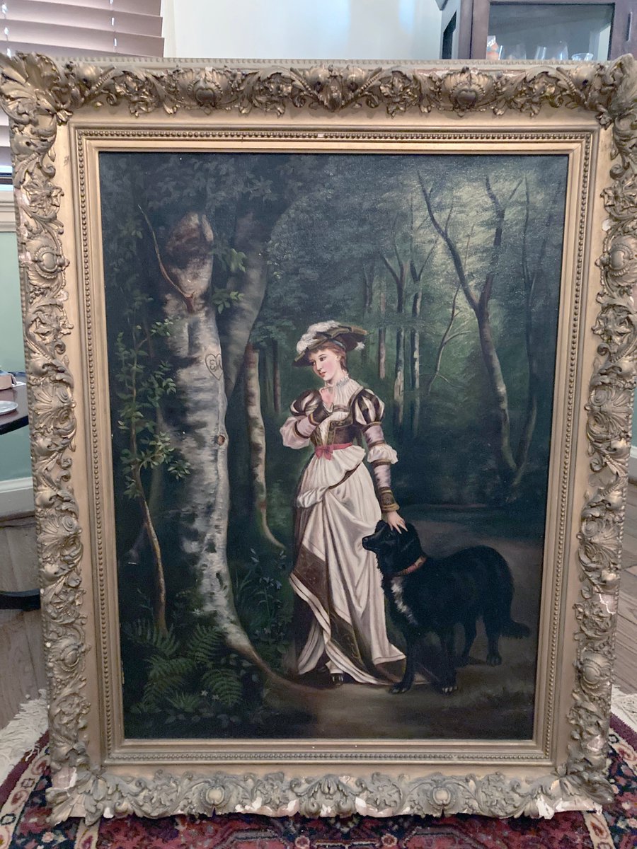 Valancourt_B's tweet image. We found this lovely painting for free on the side of the road this evening. Not an art expert, but the frame and canvas both look old, maybe Victorian(?) I don't see a signature, so probably not a famous artist, but I think it's great. We should put it on a book cover.