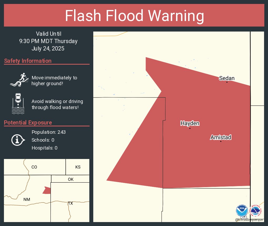 Flash Flood Warning including Amistad NM, Hayden NM and  Sedan NM until 9:30 PM MDT