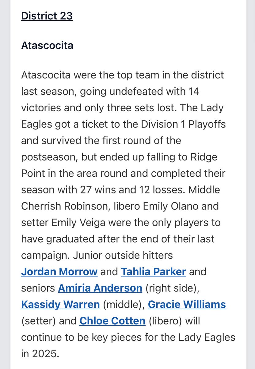 Thank you <a href="/grtorres/">Guilherme Torres</a> and <a href="/PrepDig/">Prep Dig 🏐</a> <a href="/PDTexas/">Prep Dig Texas</a> for the coverage on our district!  Can’t wait to get back on the court to defend our district championship and make a deep run in the playoffs! 🦅❤️🤍💙
