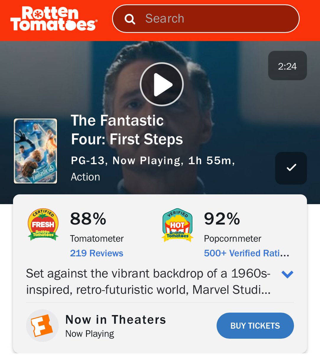 MarvelSbRodas's tweet image. ACLAMADOS PELA CRÍTICA E PELO POVO!!!
Saiu a nota do público no Rotten Tomatoes para 'QUARTETO FANTÁSTICO PRIMEIROS PASSOS'!
92%!