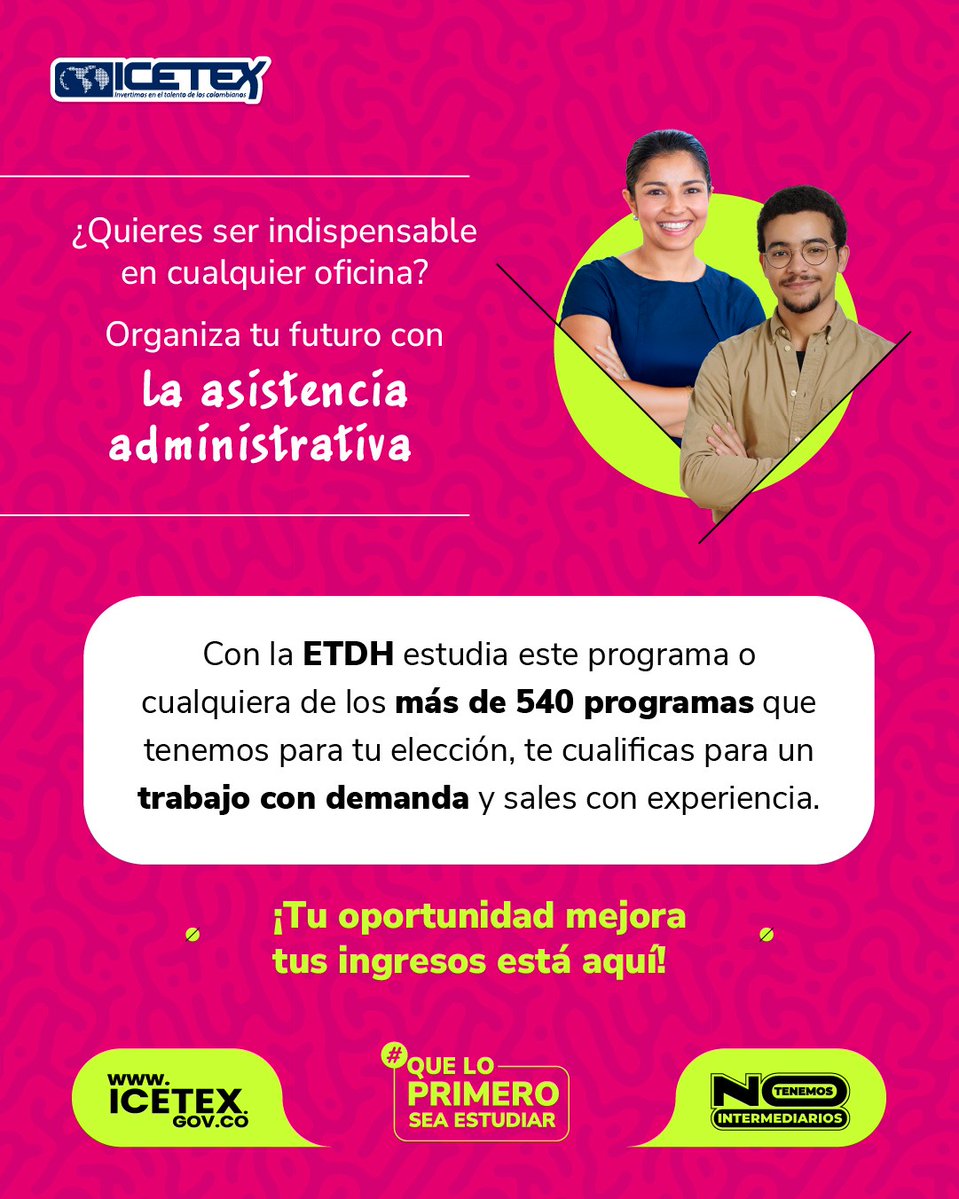 ICETEX's tweet image. Potencia tus conocimientos y habilidades en los campos que te apasionan y accede más rápido al mundo laboral.
Inscríbete a la convocatoria de crédito de Educación para el Trabajo y el Desarrollo Humano ➡️ acortar.link/w4A8YJ
#ImpulsandoOportunidades
