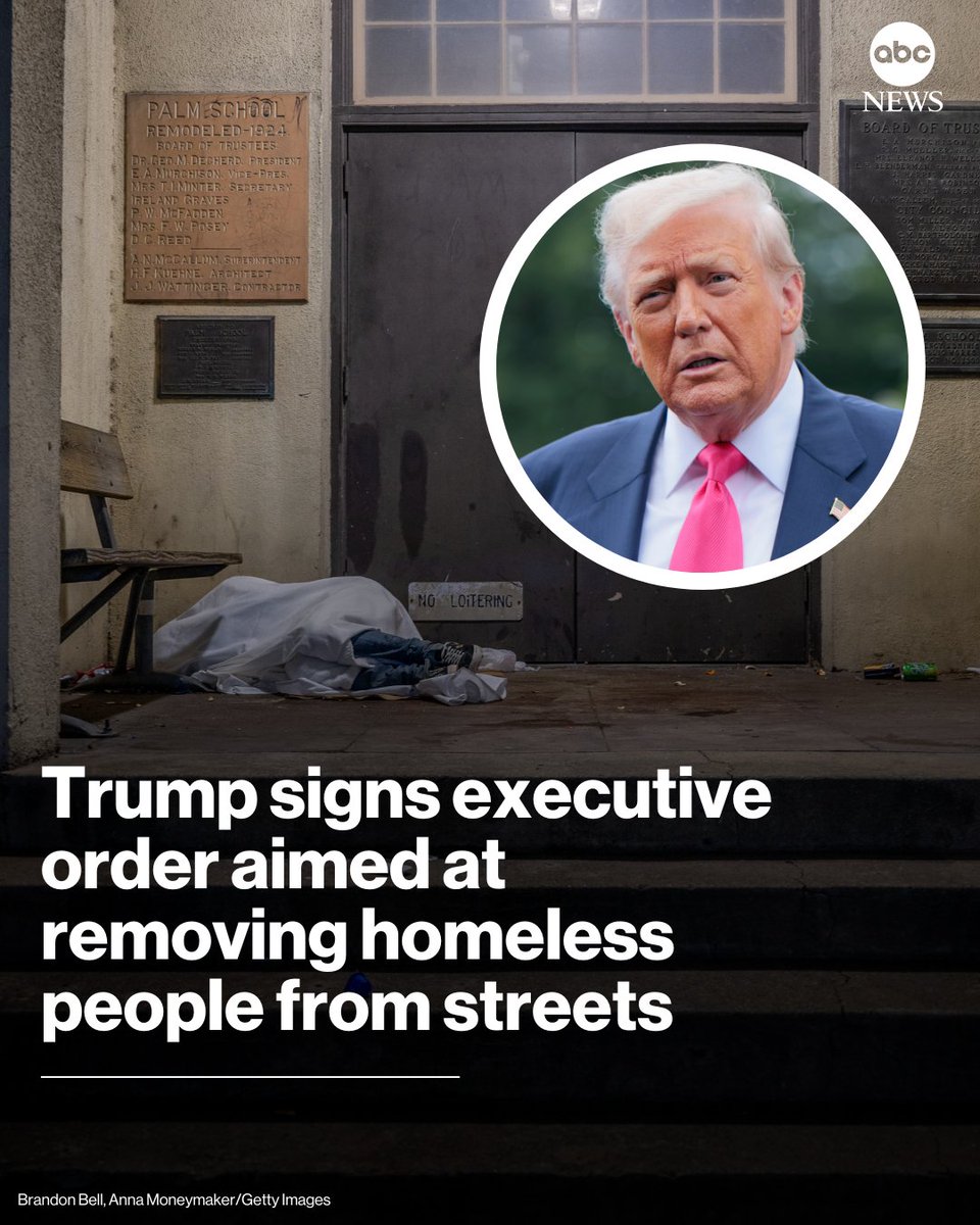 President Trump signed an executive order Thursday that is aimed at making it easier for cities and states to remove homeless people from the streets.

Live updates: abcnews.link/zNS5Tvx
