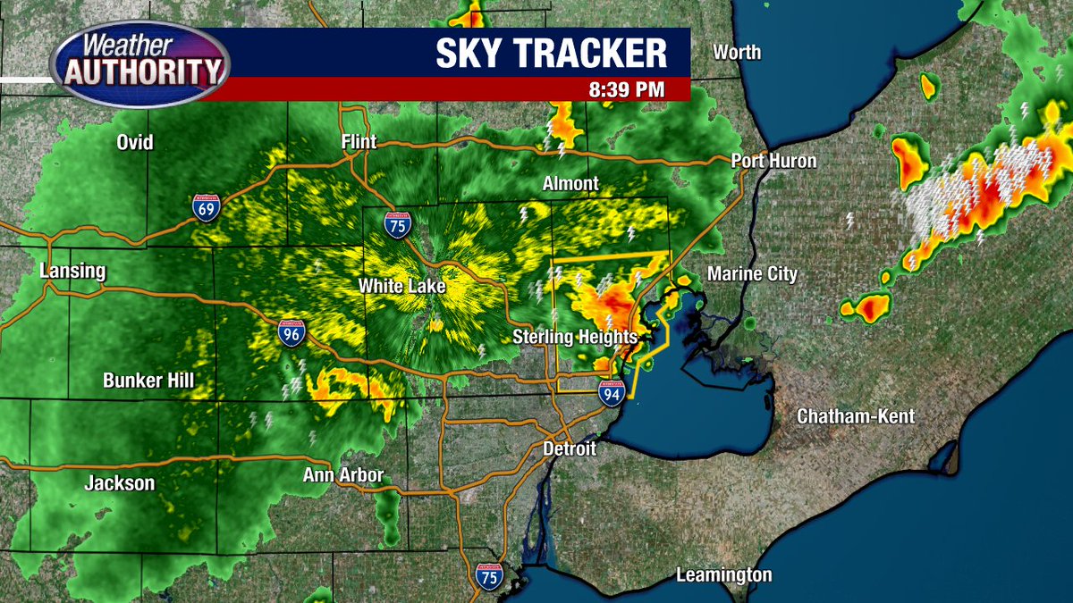 8:40 PM Weather Radar Update...  Strongest t-storm is near Mt. Clemens producing gusty winds and heavy rainfall.   STAY INSIDE!!!!!