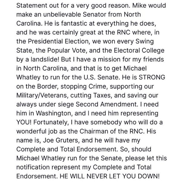The Calvin Coolidge Project (@thecalvincooli1) on Twitter photo 🚨Just in: President Trump has officially endorsed RNC Chairman Michael Whatley <a href="/ChairmanWhatley/">Michael Whatley</a> in the 2026 North Carolina Senate Race 🚨Just in: President Trump has officially endorsed RNC Chairman Michael Whatley <a href="/ChairmanWhatley/">Michael Whatley</a> in the 2026 North Carolina Senate Race