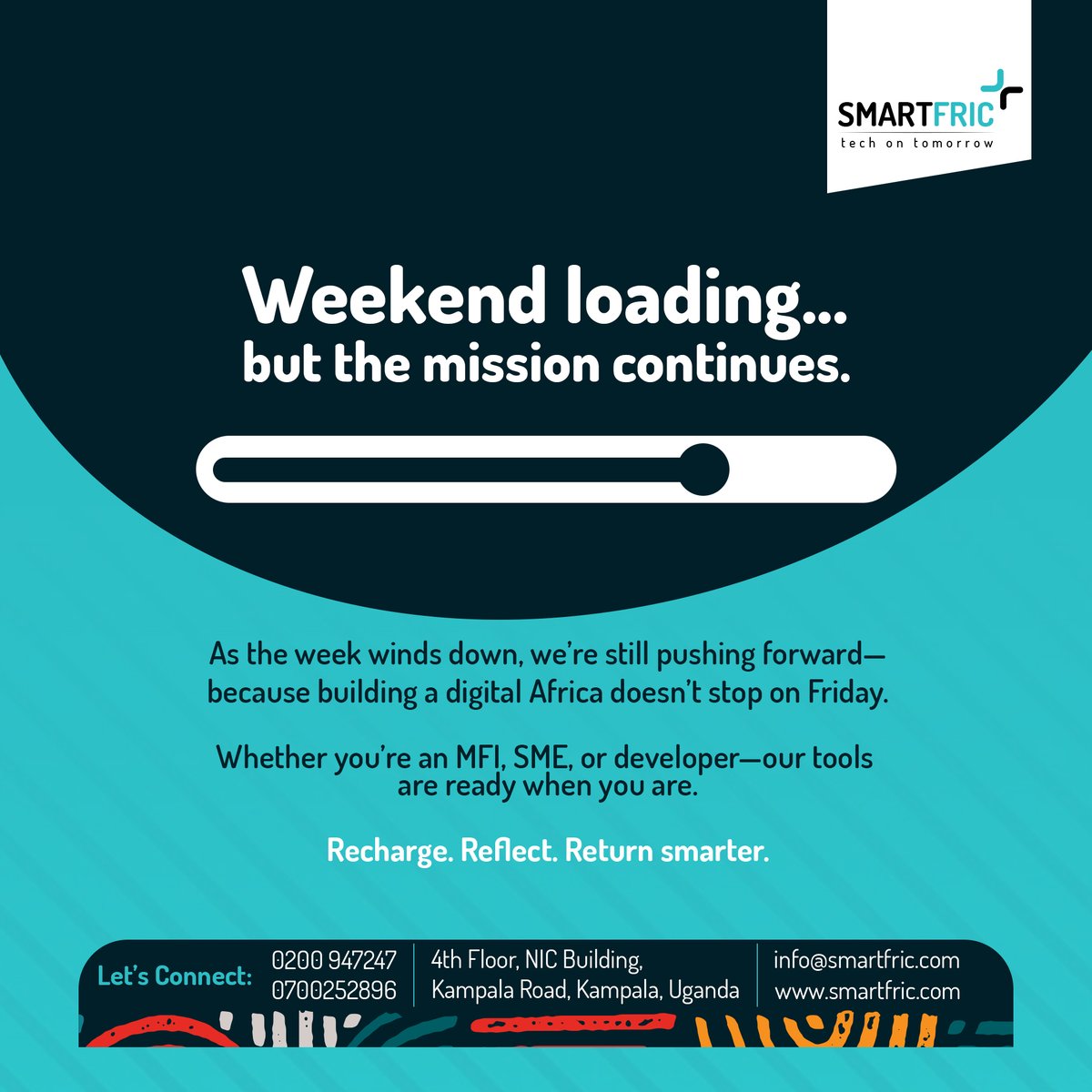 Smartfric_u_ltd's tweet photo. Weekend loading... but the mission continues.

As the week winds down, we’re still pushing forward—because building a digital Africa doesn’t stop on Friday.

#SmartfricWeekend #DigitalAfrica #FintechForGood #SmartSolution #FridayFeel #WeekendVibes #BuildWithSmartfri #WaliwoAkapya https://t.co/hseQUtxggv