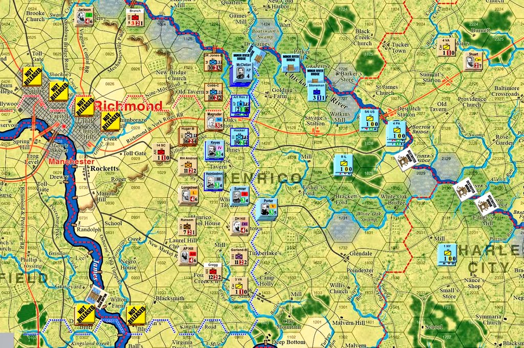 SanchoMateos's tweet image. Continuamos la Batalla de los sietes días en #OTRII y el cambio de Base Federal hace Pivotar el punto de interés al Sur...las posición frente a Richmond se hace insostenible para la Unión , me temo....😅😅 @MultiManPub #gcacw