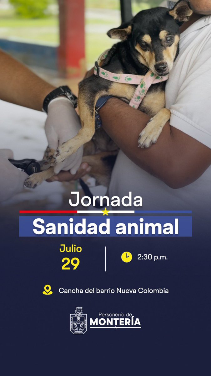 🐶🐱 ¡Atención, amantes de los animales!
Este 29 de julio nos tomamos la cancha del barrio Nueva Colombia con una jornada de sanidad animal 🩺💉
Lleva a tu peludo, participa y súmate al cuidado responsable.
¡Nos vemos allá! 💜🐾