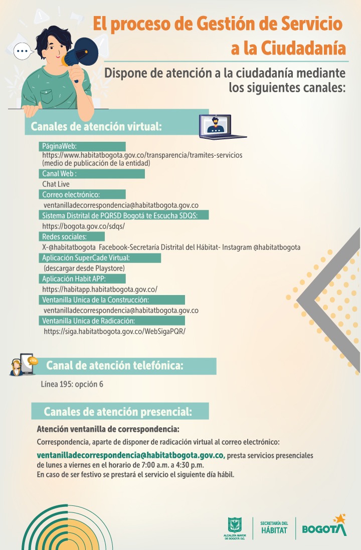 Secretaría del Hábitat (@habitatbogota) on Twitter photo 📢 ¿Conoces nuestros canales de atención virtuales, presenciales y telefónicos? 🌐📍📲☎️
Conoce a continuación el proceso de gestión de atención a la ciudadanía que tenemos en <a href="/habitatbogota/">Secretaría del Hábitat</a>.
#AquíSíPasa 💛❤️ 📢 ¿Conoces nuestros canales de atención virtuales, presenciales y telefónicos? 🌐📍📲☎️
Conoce a continuación el proceso de gestión de atención a la ciudadanía que tenemos en <a href="/habitatbogota/">Secretaría del Hábitat</a>.
#AquíSíPasa 💛❤️