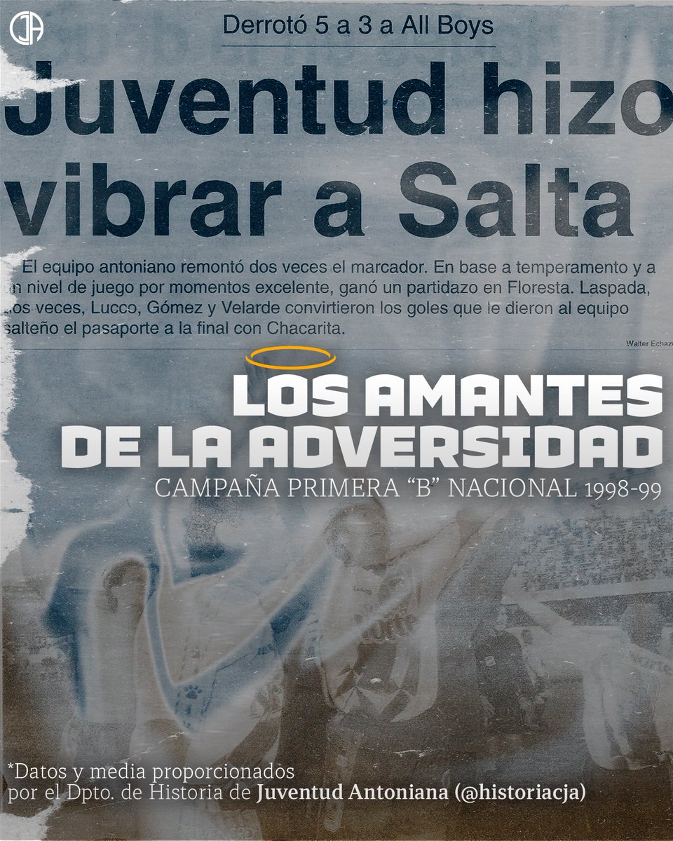 CJAOficial's tweet photo. 𝐋𝐨𝐬 𝐚𝐦𝐚𝐧𝐭𝐞𝐬 𝐝𝐞 𝐥𝐚 𝐚𝐝𝐯𝐞𝐫𝐬𝐢𝐝𝐚𝐝 💙🤍🤎

📅 A 26 años del final de la temporada 1998-99 en la Primera B Nacional, recordamos una campaña que marcó a todo el pueblo antoniano. https://t.co/2JMohjuguz