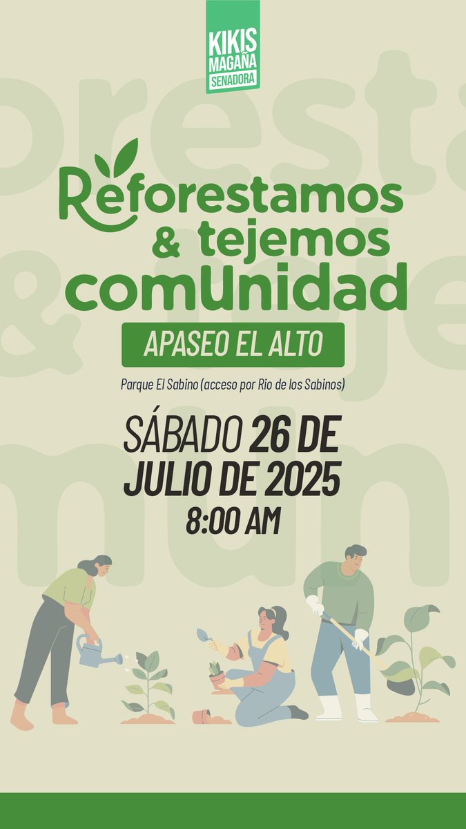 🔊 Este sábado nos vemos en Apaseo el Alto con nuestra campaña de reforestación: “Reforestamos y tejemos comunidad”, como parte de mi compromiso de un voto, un árbol.

Sembrar un árbol es sembrar futuro. Pero también es una forma de reconectar, de unirnos y de construir