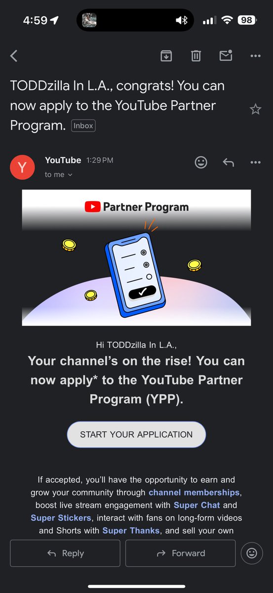 TODDzillaInLA's tweet photo. 🚨 BIG NEWS 🚨
Just got the email!
💥 I’M OFFICIALLY ELIGIBLE for the YouTube Partner Program!! 💰📈
All the grinding, editing, streaming—it’s paying off.
Let’s turn this dream into a legacy.
#TODDzillaInLA #YPP #YouTubePartner #ContentCreator #GrindMode #YouTubeGaming #StreamingLife #Warzone #BO6 #NetDumaWarrior 🎮🔥📹