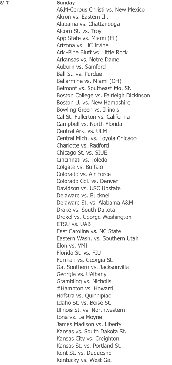 chris_awk's tweet image. 2025 NCAA WoSo Opening Weekend Schedule for Sunday, August 17
Just dotting the i's and crossing the t's and the schedule at this point. Only four missing out of 350.