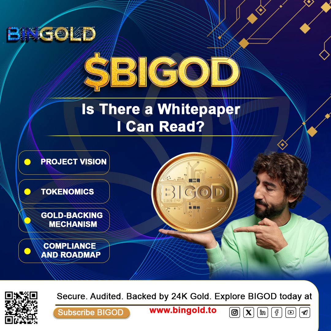 BiGODToken's tweet image. 📄 Is There a Whitepaper I Can Read?
Absolutely! You can explore the full BIGOD whitepaper directly on our official website.
🌐 Visit 👉 bingold.to
Look for the "Whitepaper" section to download or read online.
It covers everything:
✅ Project vision
✅ Tokenomics…