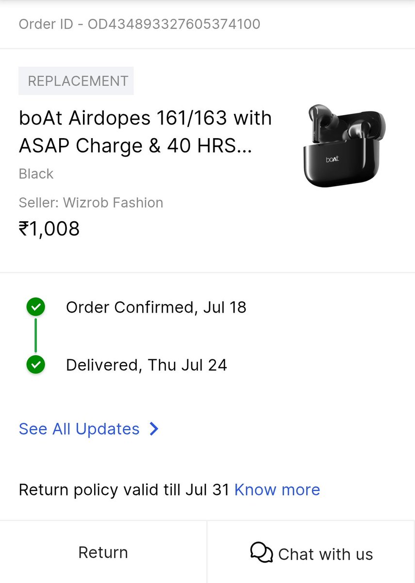 Flipkart has cheated me. I have been associated with Flipkart for the last 10 years. I had ordered boat earbuds which are not working. Its return policy is till 31 July 2025 but still my product is not being returned. Please solve the problem. <a href="/flipkartsupport/">FlipkartSupport</a> <a href="/Flipkart/">Flipkart</a>