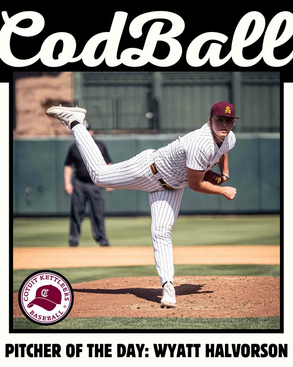 CodBall (@codball) on Twitter photo The CodBall Pitcher of the Day is Wyatt Halvorson (<a href="/ASU_Baseball/">Sun Devil Baseball</a>)
Wyatt tossed 3 scoreless innings striking out 6 tonight for the <a href="/CotuitKettleers/">Cotuit Kettleers</a> The CodBall Pitcher of the Day is Wyatt Halvorson (<a href="/ASU_Baseball/">Sun Devil Baseball</a>)
Wyatt tossed 3 scoreless innings striking out 6 tonight for the <a href="/CotuitKettleers/">Cotuit Kettleers</a>