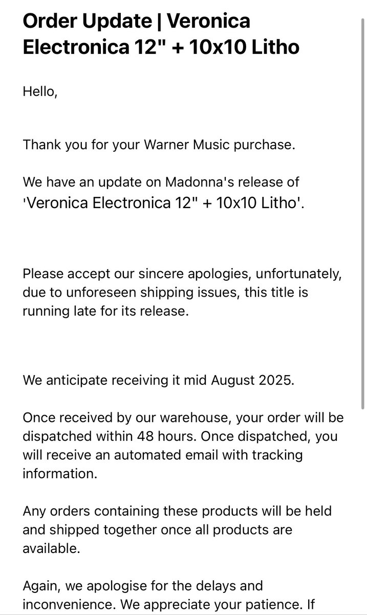 GregvsMatt's tweet image. Shipments from Warner Music Australia @WarnerMusicAU of Madonna’s Veronica Electronica vinyl are unfortunately delayed to mid next month