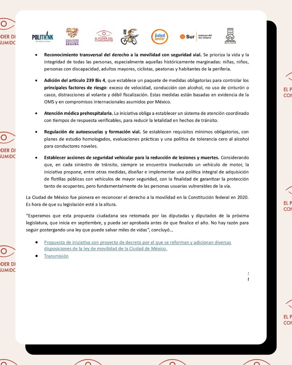 elpoderdelc's tweet image. El día de ayer presentamos una propuesta para reformar la Ley de Movilidad de la #CDMX y alinearla con la Ley General de Movilidad y Seguridad Vial. ¡Pongamos la legislación a la altura de la ley! #ArmonicemosYa
Conferencia completa aquí: youtube.com/watch?v=unlI3m…
